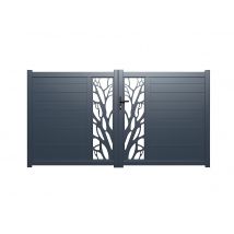 Cancello Elettrico Battente In Kit L350 X H179 Cm Alluminio Semi Traforato Con Motivi Antracite - Labrit Ii - Bricoman