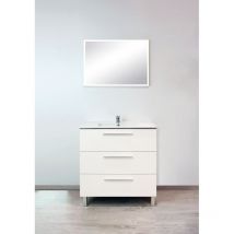 Ondée - Meuble À Poser 80 Cm Blanc Trois Tiroirs Plan Céramique Simple Vasque - Pallas Ayor - Bricoman