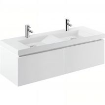 Meuble De Salle De Bains Suspendu Blanc 2 Tiroirs Blanc Sanindusa Vista Pour Vasque Vista 120 (vasque, Mitigeur Et Vidage Non Inclus) - Bricoman