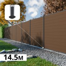 Kit Clôture Composite Rio Bronze 14,5x1,8m - Bois Composite & Aluminium - Poteaux Sur Platines Gris - Brise Vue - Bricoman