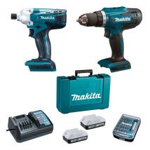 Perceuse Sans Fil Makita Df4880 + Clé À Chocs Td127d Avec Batterie Et Chargeur + 30 Embouts Dk18a35x1 - Bricoman