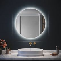 Sirhona Miroir Rond Lumineux Salle De Bain Led Eclairage Intégré Avec Fonction Anti-buée Φ 80cm Mirroir Rond Led Rétro-éclairé - Bricoman