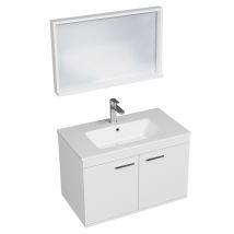 Rubite Meuble Vasque Simple Encastrée L. 80 Cm + Miroir Cadre 2 Portes Blanc Salle De Bain - Bricoman
