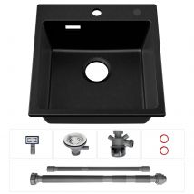 Auralum Max Evier De Cuisine En Granit Noir 45x45cm, Evier 1 Bac En Quartz - Evier A Poser - Bricoman
