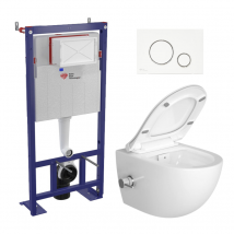 Pack Wc Bâti-autoportant + Wc Sans Bride Infinitio Fonction Bidet Thermostatique + Abattant Softclose + Plaque Blanche/chrome - Bricoman