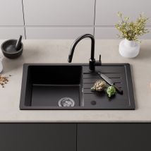 Cecipa Max Evier 1 Bac En Quartz Et Résine - Evier À Encastrer Avec Egouttoir - 78x45cm Evier 1 Bac Evier De Cuisine En Granit Noir,eu Modèle - 