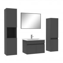 Ensemble Meubles Salle De Bain 60cm Avec Colonne + Miroir Anthracite - Bricoman