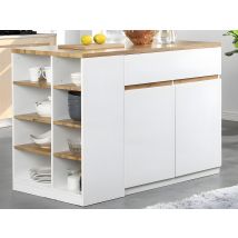 Ilot Central De Cuisine Avec Rangements - Blanc Et Naturel - Meili - Bricoman
