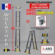 Echelle-escabeau Télescopique 5m/2m50 Woerther Grafitek 2 Barres Stabilisatrices Avec Plateforme Porte Outils Et Peinture - Bricoman