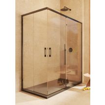 Paroi 2 Coulissantes + 2 Fixes, Avec Profilé Inférieur, Réversible, Verre Sécurité 6 Mm Anticalcaire- 87,5-90 X 117,5-120 Cm – H = 195 Cm, Noir - 