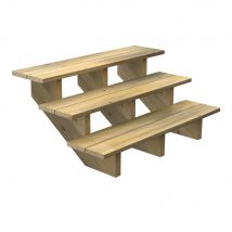 Escalier Bois Exterieur - 3 Marches - Largeur : 1m20 - Hauteur : 51cm - Sans Contremarches - Pin Du Nord - Traité Autoclave - Bricoman