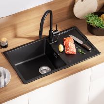 78x45cm Evier 1 Bac Evier À Encastrer Quartz Et Résine - Derw Max Noir Evier De Cuisine Avec Étagère - Bricoman