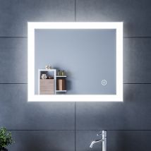 Sirhona Miroir De Salle De Bains 60x50cm Avec Éclairage Led Miroir Cosmétiques Mural Lumière Illumination Avec Commande Par Effleurement - Bricoman