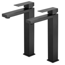 Lovhaus Jeu De 2 Robinets Lavabo Mitigeur Noir Mat Haut, Robinet De Salle De Bain Lavabo Noir Avec Bec Haut 24cm Pour Lavabo Sur Plan - Tecnomat