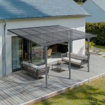 Pergola/carport Adossée 12m² Kleo 4x3 M Gris - Toit Terrasse En Aluminium Et Polycarbonate - Bricoman