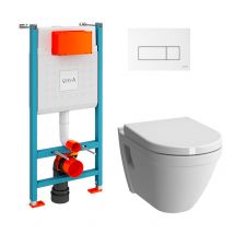 Vitra Pack Wc S50 Suspendu Cuvette Carénée Et Bati Support Mur Porteur Avec Plaque Blanche - Bricoman