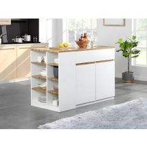 Ilot Central De Cuisine Avec Rangements - Blanc Et Naturel - Meili - Bricoman