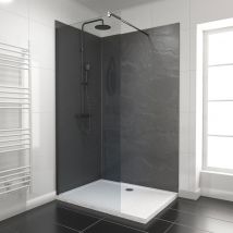 Pack De 2 Panneaux Muraux Pierre Ardoise 90+120x210 Cm Avec Profilés Noir Mat - Stone'it - Bricoman