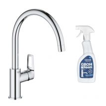 Robinet Mitigeur Cuisine Grohe Bauloop Bec Haut + Produit Entretien - Bricoman