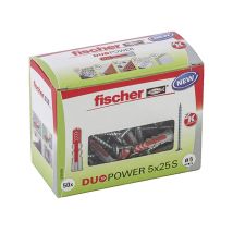 Boîte De 50 Chevilles Bi-matière - Duopower 5x25 S - Avec Vis - Boite À Fenêtre - Tecnomat