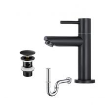 Cecipa Max Robinet De Lavabo Et Vasque Robinet Noir Pour Salle De Bains Robinet De Lavabo Acier Inoxydable Robinet D'Eau Froide+bonde Pop-up Et Siphon
