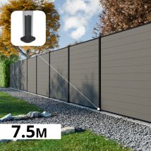 Kit Clôture Composite Rio Platines 7,5x1,8m - Bois Composite & Aluminium - Poteaux Noir Sur Platines - Brise Vue - Bricoman