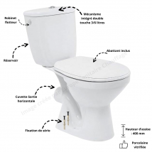 Pack Wc Céramique Mito 3/6 L Sortie Horizontale - Bricoman