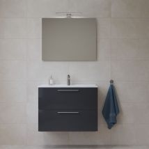 Mia Ensemble Avec Meuble Préassemblé 79x61x39,5 Cm + Miroir + Lavabo + Éclairage Led, Anthracite Brillant (miaset80a) - Tecnomat