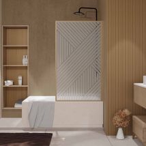 Pare Baignoire Pivotant 140x80 Cm Hinata - Style Japandi Géométrique - Cadre Effet Bois - Verre 5 Mm - Bricoman