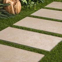 Pas Japonais Rectangle Grès Cérame Effet Pierre Beige Brescia 80x40x2 Cm (à L'Unité) - Ro'ma Nature - Bricoman
