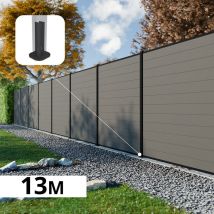 Kit Clôture Composite Rio Platines 13x1,8m - Bois Composite & Aluminium - Poteaux Noir Sur Platines - Brise Vue - Bricoman