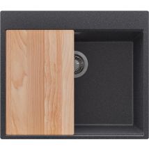 Evier Cuisine En Granit Graphite 58x50cm, Lavabo 1 Bac + Kit De Vidage + Planche À Découper, Évier À Encastrer Au Meuble 60cm - Oslo Primagran - 