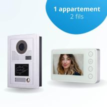Portier Interphone Vidéo Modern 2 Fils - 1 Appartement - 1 Écran Blanc - Avec Lecteur De Badge - Bricoman