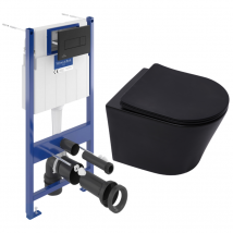 Pack Wc Bâti-support Sol Mur Villeroy & Boch + Wc Sat Infinitio Sans Bride + Abattant Softclose + Plaque Noire (vcnblinfi4) - Bricoman
