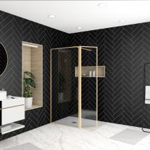 Paroi De Douche Avec Volet Pivotant 90+40x200 Cm - Finition Or Doré Brossé - Goldy Contouring - Bricoman