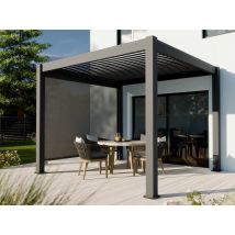 Pergola Bioclimatique Autoportée Aurora - 3x3 M - Gris Anthracite - Lames Orientables - Store Inclus - Bricoman
