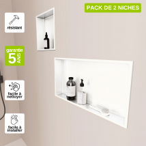 Lot De 2 Niches De Douche 33x33cm & 63x33cm – Rangements Muraux Salle De Bain - Blanc Satiné – Nook - Tecnomat