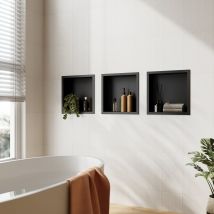 Sirhona Ensemble De Niche De Salle De Bain Inox Noir 30cm*3 - Bricoman