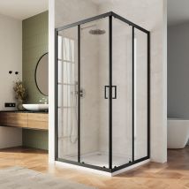 Sirhona cabine De Douche Portes Coulissantes 100x100x195cm, Ajustable -20mm, Verre Trempé 5mm, Joint Noir, Aluminium, Carré - Noir Mat - Bricoman
