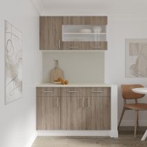 Set Cuisine Haaus Karo V3, Chêne Sonoma Foncé/blanc, Plan De Travail Thermo 28 Mm, L 120 Cm - Bricoman