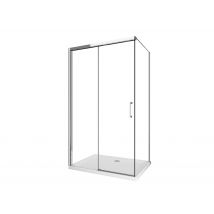 Douche D'Angle Avec Paroi Latérale Fixe Et Porte Frontale Avec Fermeture Douce Amortie H 200 8 Mm Cadre Chrome Cm 90 (88-90) X 130 (127-130) - 