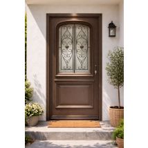 Porte D'Entrée Bois Vitrée Adrien Gris Quartz, H215 X L90 Cm Côte Tableau P. Gauche Gd Menuiseries - Bricoman