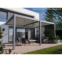Pergola Bioclimatique Aluminium Adossée 19m2 - 3,6x5,3 - Panneaux Vénitiens - Anthracite - 34 Lames En Aluminium A 120° - Tonnelle - Halo - Bricoman