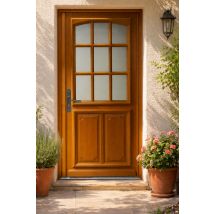 Porte D'Entrée Bois Vitrée Marine, H.200 X L.90 Côte Tableau P.droit Gd Menuiseries - Bricoman