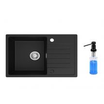 Cecipa Max 78x45cm Evier 1 Bac Avec Egouttoir Evier À Encastrer Quartz Et Résine Noir + 300ml Distributeur De Savon Noir - Bricoman
