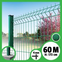 Kit Grillage Rigide Poteaux H - Longueur 60 Mètres - 173 Cm, Vert, A Sceller - Bricoman