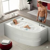 Baignoire Balnéo Asymétrique Kinédo Milonga 170x90 Tête Bain À Gauche Sur Châssis Métallique - Bricoman
