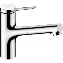 Hansgrohe Zesis M33 Kitchen Tap With Metal Shower Extendible 2 Jet Types, Kitchen Tap With Spout Height 150 Mm, Swivel Kitchen Mixer Tap, Chrome - 