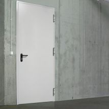 Porte De Service Acier 1 Vantail Fox - Blanc Ral 9010 – 210x110 Cm – Huisserie L Pose Tunnel - Poussant Droit - Bricoman