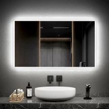 Emke Miroir Lumineux Salle De Bain 100x60cm, Miroir Led Avec Interrupteur À Bouton, Anti-buée, Miroir Avec Éclairage Lumière Blanche Froide/chaude - 
